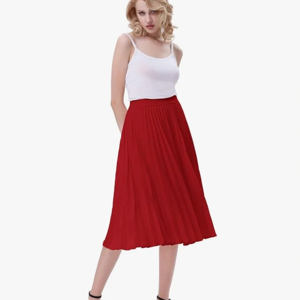 Kate Kasin High Waist Pleated A-line Swing cocktail party Midi Skirt XS